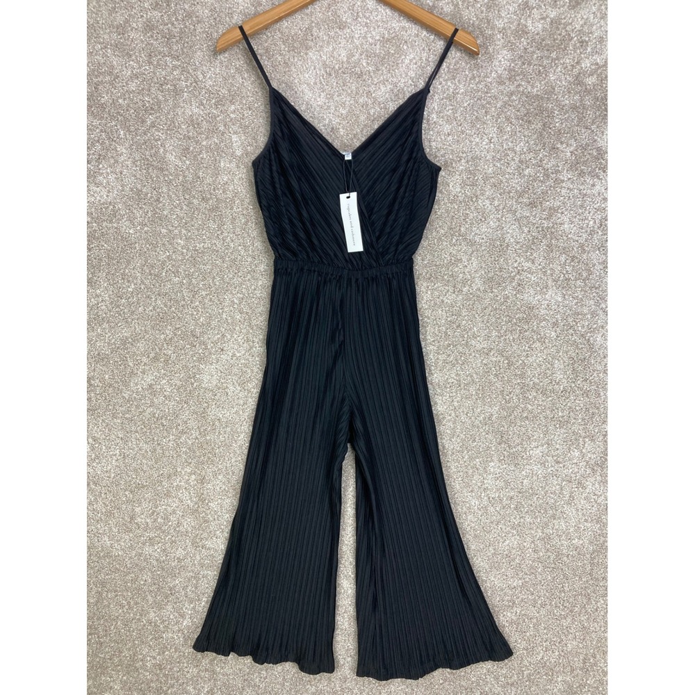Cupcakes and Cashmere Pleated Wide Leg Jumpsuit Womens XS Black Evening Chic NEW